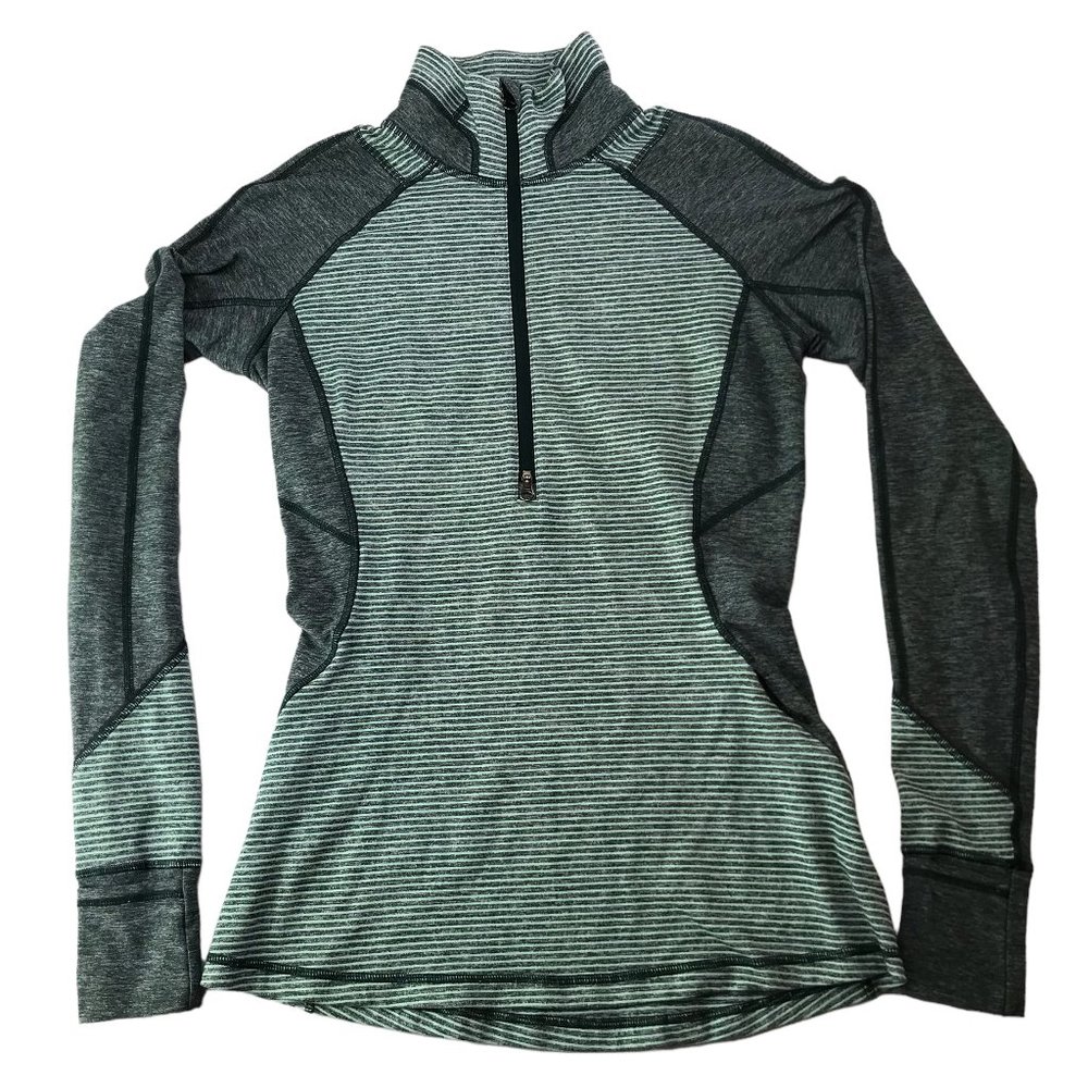 Lululemon Half-Zip 1/2 Zip Pullover Stretchy Striped. Size Women's 6 Green Gray - Picture 3 of 12